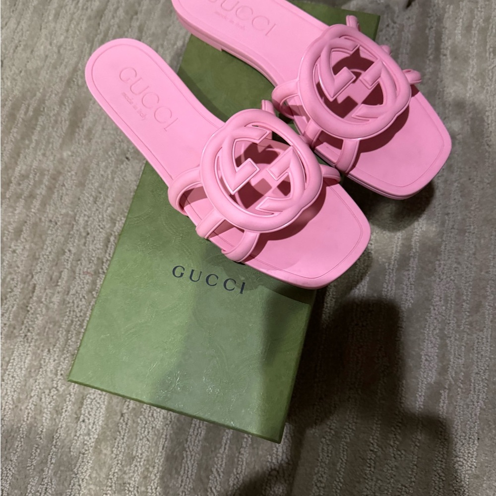 Gucci Pink Logo Slide Sandals